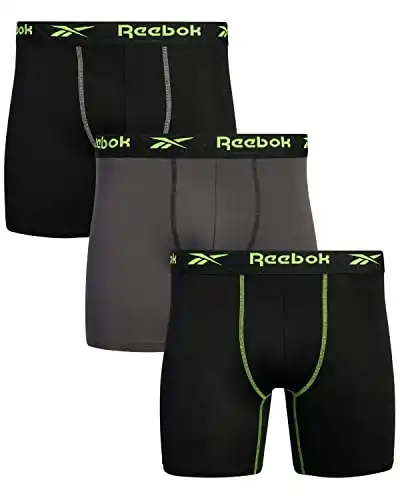 Reebok Men's 3 Pack Performance Quick Dry Moisture Wicking Boxer Briefs